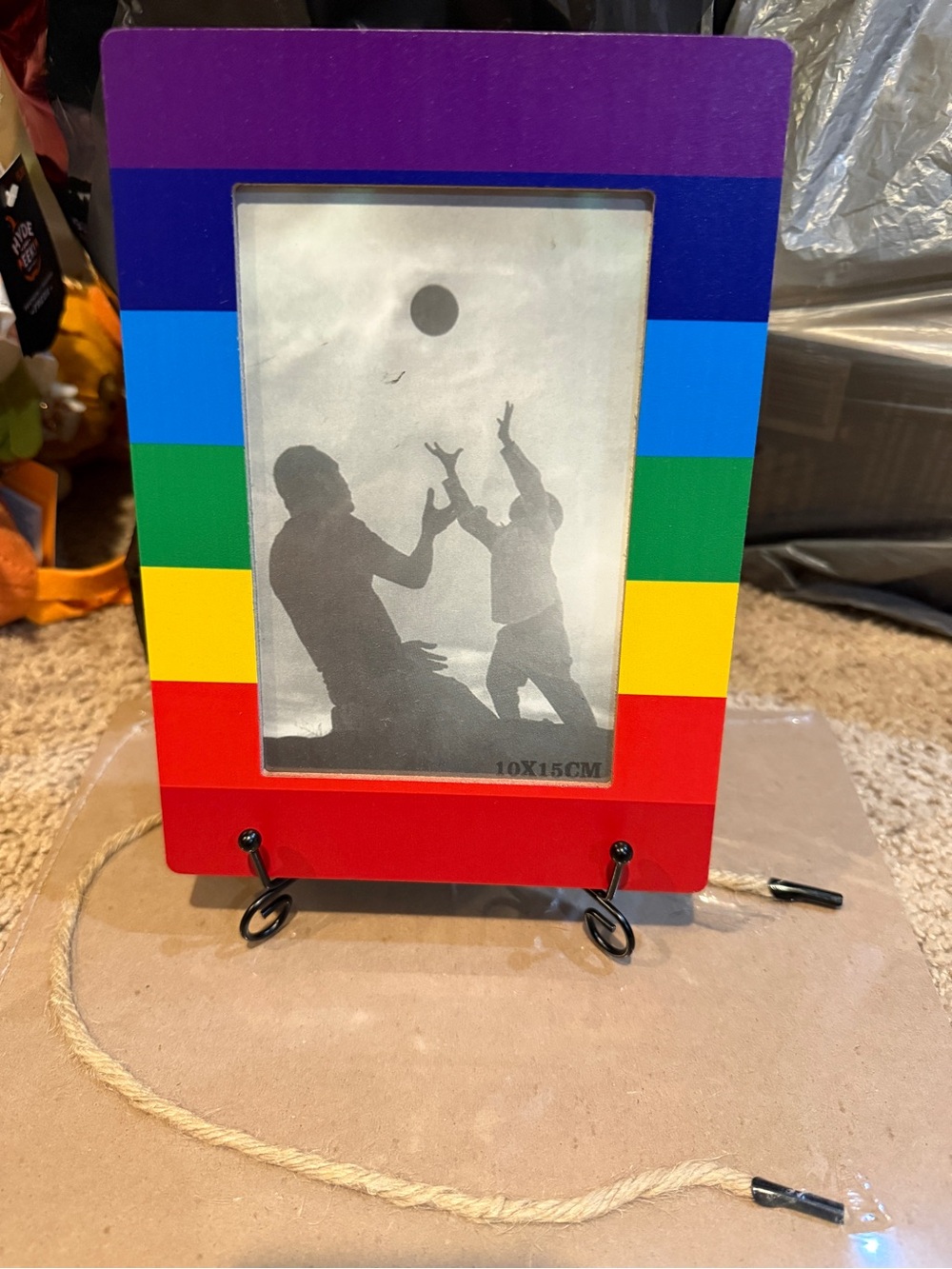 Rainbow Stripe Photo Frame with black wire stand